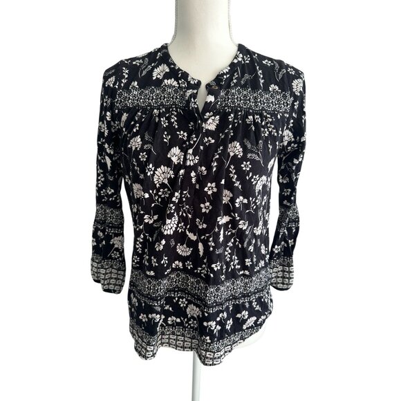 LUCKY BRAND Black White Floral Blouse Size XS - Picture 3 of 7